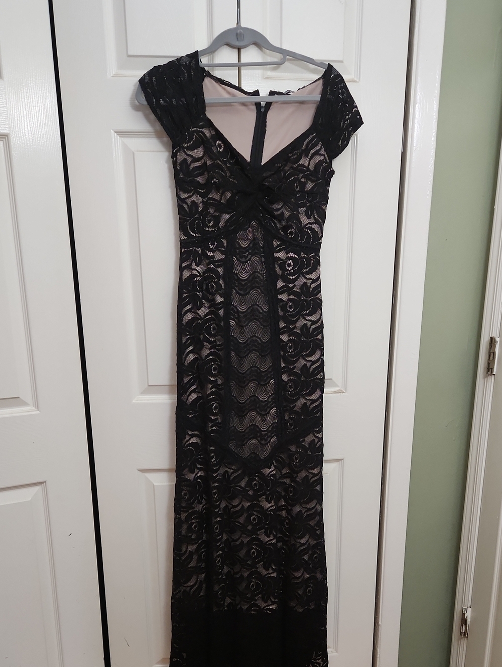 Miusol Black Lace Maxi Dress with Nude Underlay